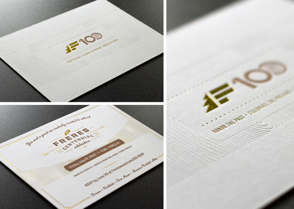 freres 100 year party letterpress invitations