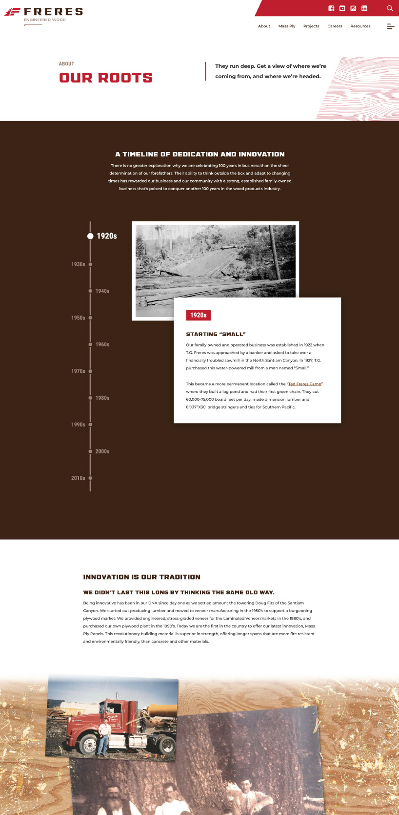 freres website redesign history page
