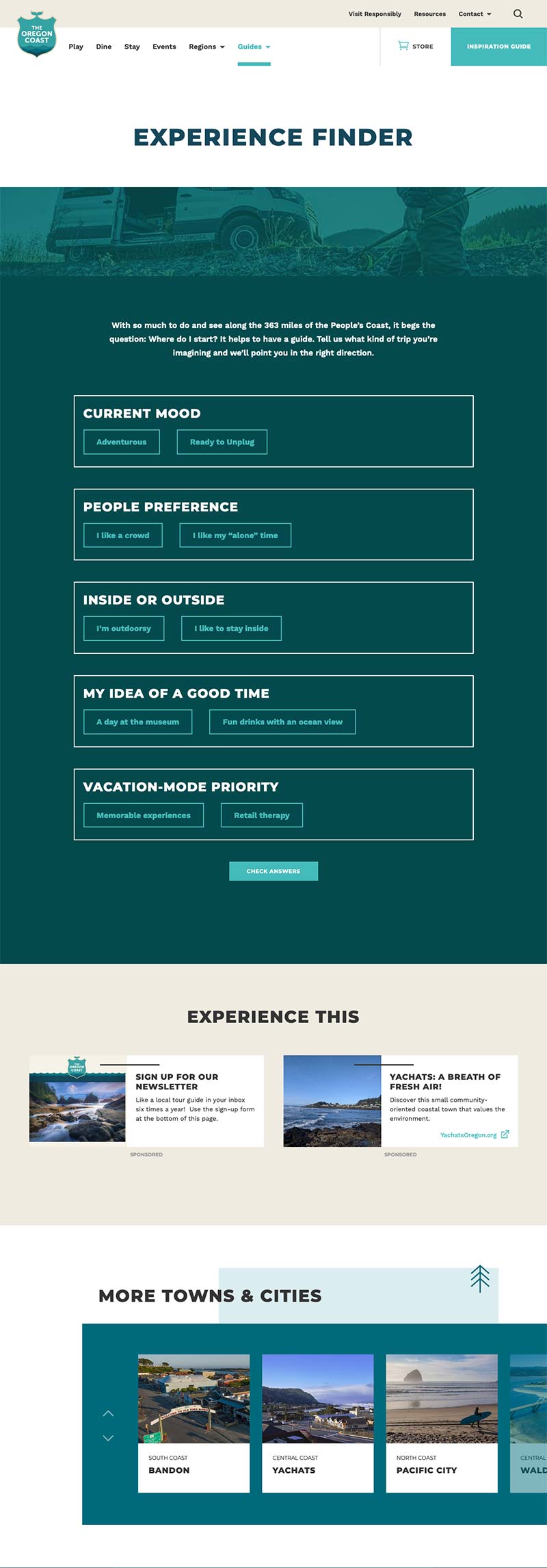oregon coast visitors association web sample experience finder