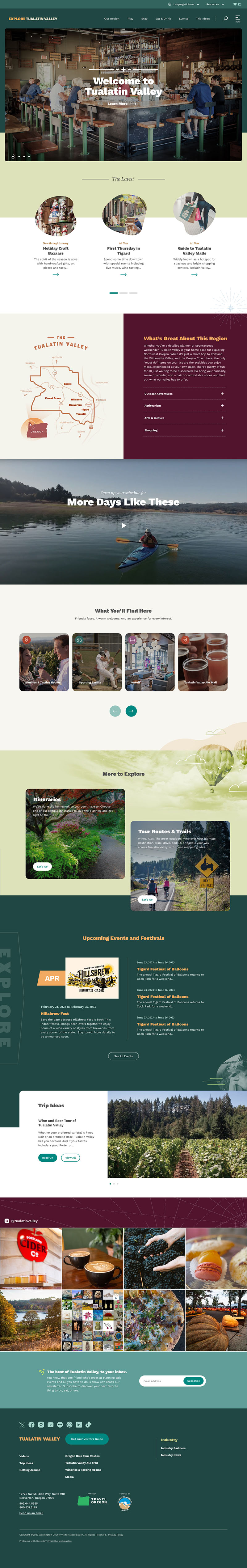 Web design home page explore tualatin valley
