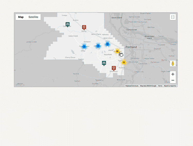 Explore tualatin valley web design map feature