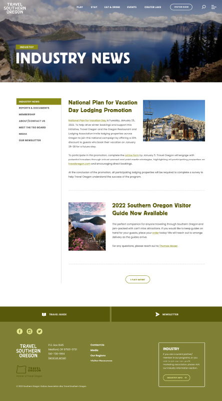 Travel southern oregon website industry news